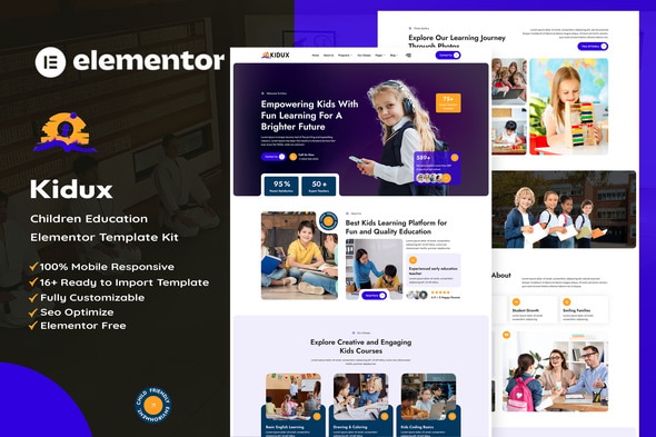 Download Kidux – Children Education Elementor Template Kit