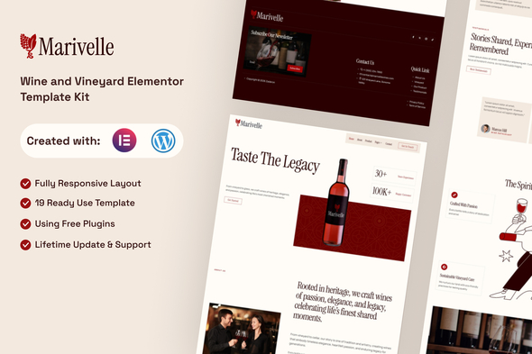 Download Marivelle – Wine and Vineyard Elementor Template Kit
