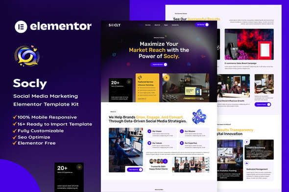 Download Socly – Social Media Marketing Agency Elementor Template Kit