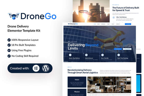 Télécharger DroneGo – Drone Delivery Elementor Template Kit