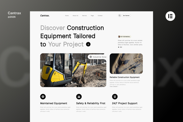 Download Canstrax – Construction Equipment Rental Elementor Template Kit