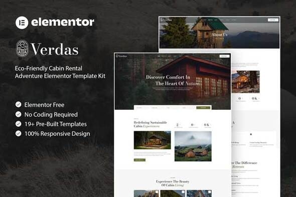 Télécharger Verdas – Eco-Friendly Cabin Rental Adventure Elementor Template Kit
