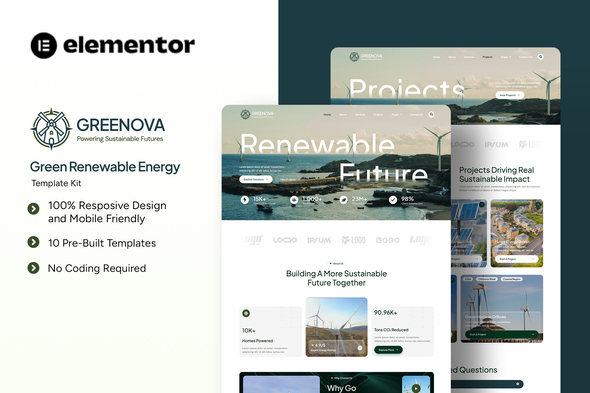 Download Greenova – Green Renewable Energy Elementor Template Kit