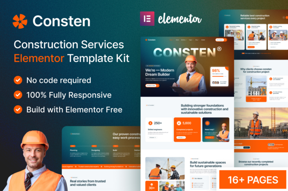 Télécharger Consten — Construction Services Elementor Template Kit